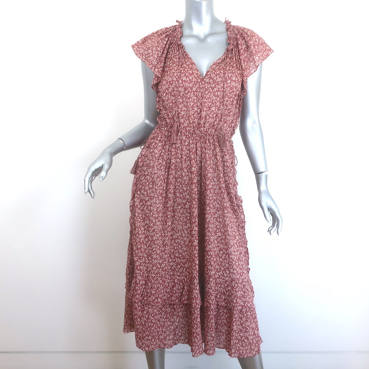 Ulla Johnson Anja Ruffled Tassel-Tie Midi Dress Clay Pink
