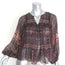 Ulla Johnson Belen Blouson-Sleeve Top Black/Brown Printed Silk Chiffon Size 0