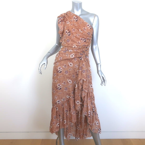Ulla Johnson Belline Ruffled One-Shoulder Dress Beige Floral Print
