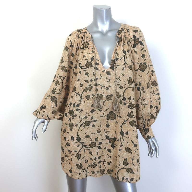 Ulla Johnson Biarritz Tunic Dress Beige Floral Print 