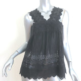 Ulla Johnson Birdie Tank Top Black Floral-Embroidered Cotton Size 4 NEW