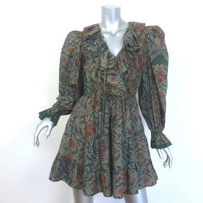 Ulla Johnson Caris Puff Sleeve Mini Dress Spruce Floral Ruffled Cotton Size 2