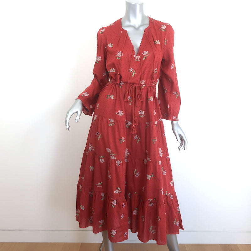 Ulla Johnson Clementine Tiered Midi Dress Red Floral Print 
