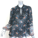 Ulla Johnson Constance Blouse Navy Floral Print Chiffon Size 8 Long Sleeve Top