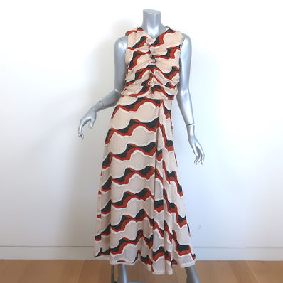 Ulla Johnson Cruz Striped Devore Sleeveless Midi Dress Beige Crepe Size 6