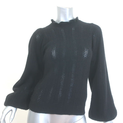 Ulla Johnson Dionne Pointelle Cashmere Balloon Sleeve Sweater Black Size Small