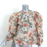 Ulla Johnson Eliza Puff Sleeve Blouse Alabaster Floral Print Silk Cloque Size 0