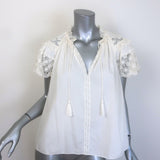 Ulla Johnson Elsie Crochet Lace-Sleeve Tassel Tie Blouse