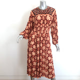 Ulla Johnson Estella long-sleeve midi dress, warm orange Andromeda printed jersey, authentic pre-owned luxury piece