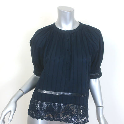 Ulla Johnson Faye Embroidered Puff Sleeve Top Navy 