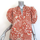 Ulla Johnson Imari Puff Sleeve Top Orange Floral Print Poplin Size 8