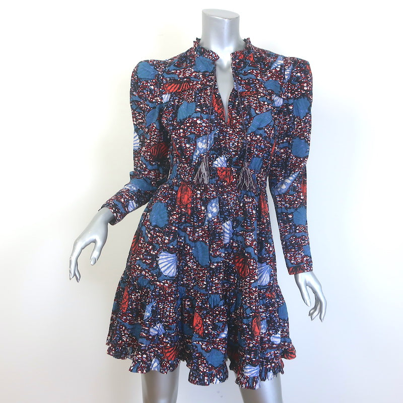 Ulla Johnson Ismaya Puff Sleeve Mini Dress Blue/Multi Shell Print Cott Celebrity Owned Ulla Johnson Ismaya Puff Sleeve Mini Dress Blue/Multi Shell Print Cott Celebrity Owned
