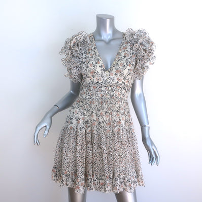 Ulla Johnson Ivy Ruffled Mini Dress Cream Floral Print Silk-Blend Size 0