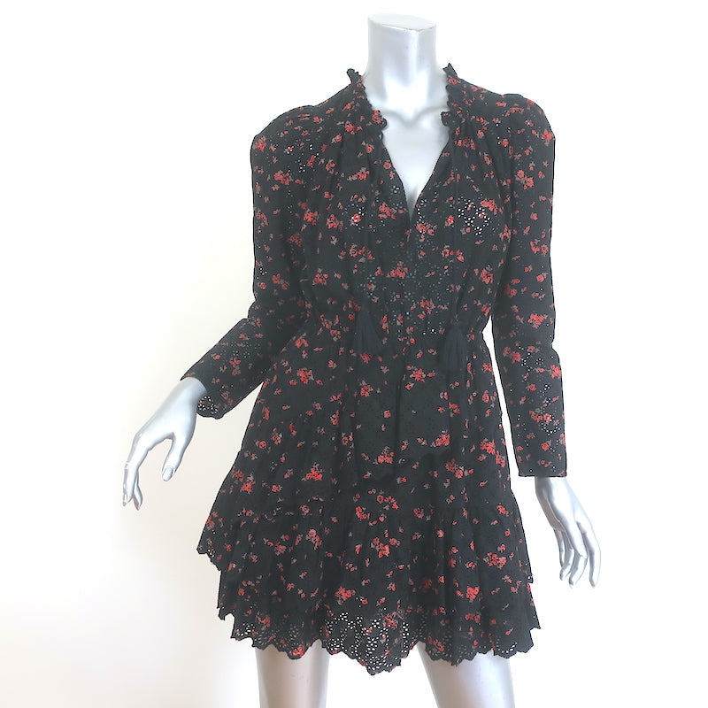 Ulla Johnson Josette Mini Dress Black Eyelet-Embroidered Floral Print Size 2
