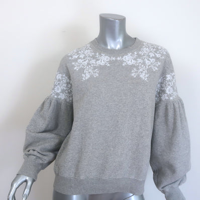 Ulla Johnson Judith Embroidered Sweatshirt Heather Grey Cotton Size Medium