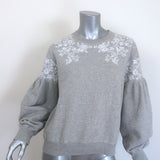 Ulla Johnson Judith Embroidered Sweatshirt Heather Grey Cotton Size Medium
