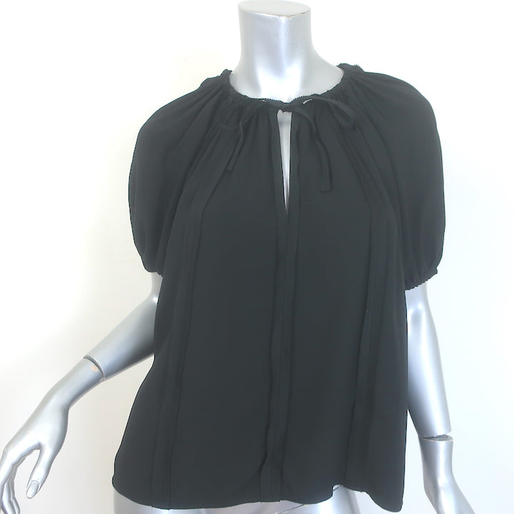 Ulla Johnson Marcelena Tie-Neck Top Black Crepe 