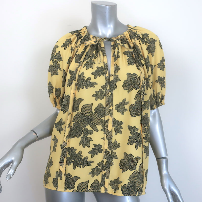 Ulla Johnson Marcelena Tie-Neck Top Yellow Floral Print 