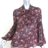 Ulla Johnson Mimi Tie-Neck Blouse Plum Floral Print Silk Size 2 Long Sleeve Top
