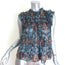 Ulla Johnson Nicola Ruffled Sleeveless Top Indigo Lurex Printed Chiffon Size 2