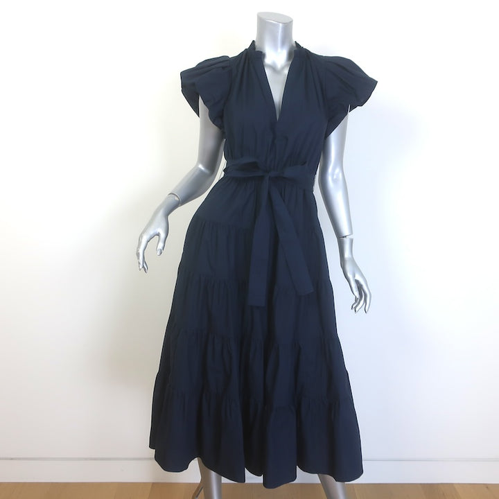 Ulla Johnson Ottilie Puff Sleeve Tiered Midi Dress Navy 