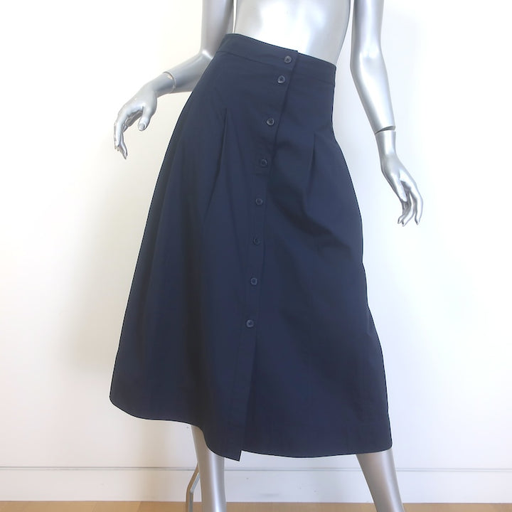 Ulla Johnson Petra Pleated Button-Front Midi Skirt Navy