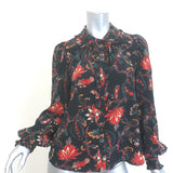 Ulla Johnson Philipa Ruffle-Trimmed Blouse Black Floral Print Silk Size 2