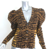 Ulla Johnson Rhea Puff Sleeve Cardigan Brown Tiger Intarsia Knit Size Small