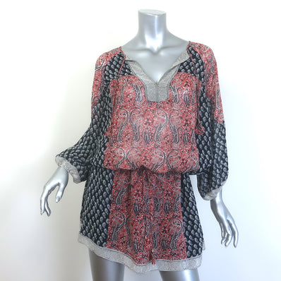 Ulla Johnson Salinas Blouson Mini Dress Red/Navy Paisley 
