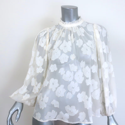 Ulla Johnson Sandrine Blouse Cream Floral Fil Coupe Size 2 Long Sleeve Top