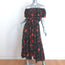 Ulla Johnson Skye Belted Off-Shoulder Midi Dress Black Floral Print Silk Size 6