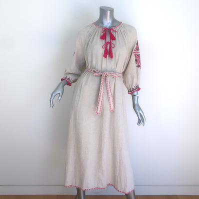 Ulla Johnson Sofia Embroidered Belted Midi Dress Flax 
