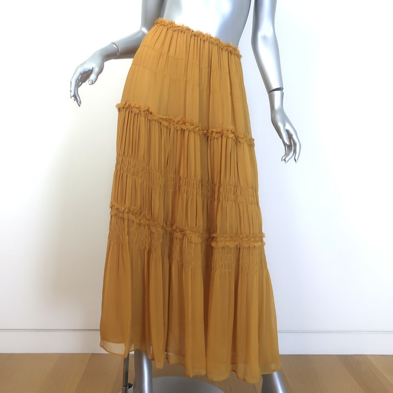 Ulla Johnson Virginie Ruffle-Trimmed Midi Skirt Mustard 