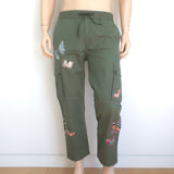 Valentino Butterfly-Embroidered Cargo Pants Army Green Cotton Size 46
