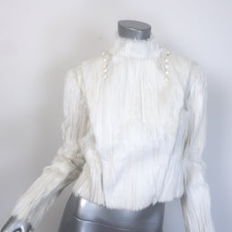 Valentino Flap-Front Goat Fur Jacket Cream Size 38