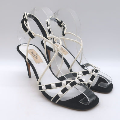 Valentino Free Rockstud Crisscross Sandals Black Suede & White 