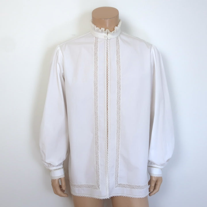 Valentino Lace-Trimmed Ruffle Neck Open-Front Shirt 