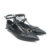 Valentino Noir Rockstud Caged Ballet Flats Black Leather Size 39