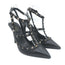 Valentino Noir Rockstud Caged Ankle Strap Pumps Black Leather Size 38