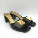 Valentino One Stud Mid-Heel Slide Sandals Black 
