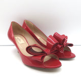 Valentino Peep Toe Bow Pumps Red Patent Leather Size 37.5