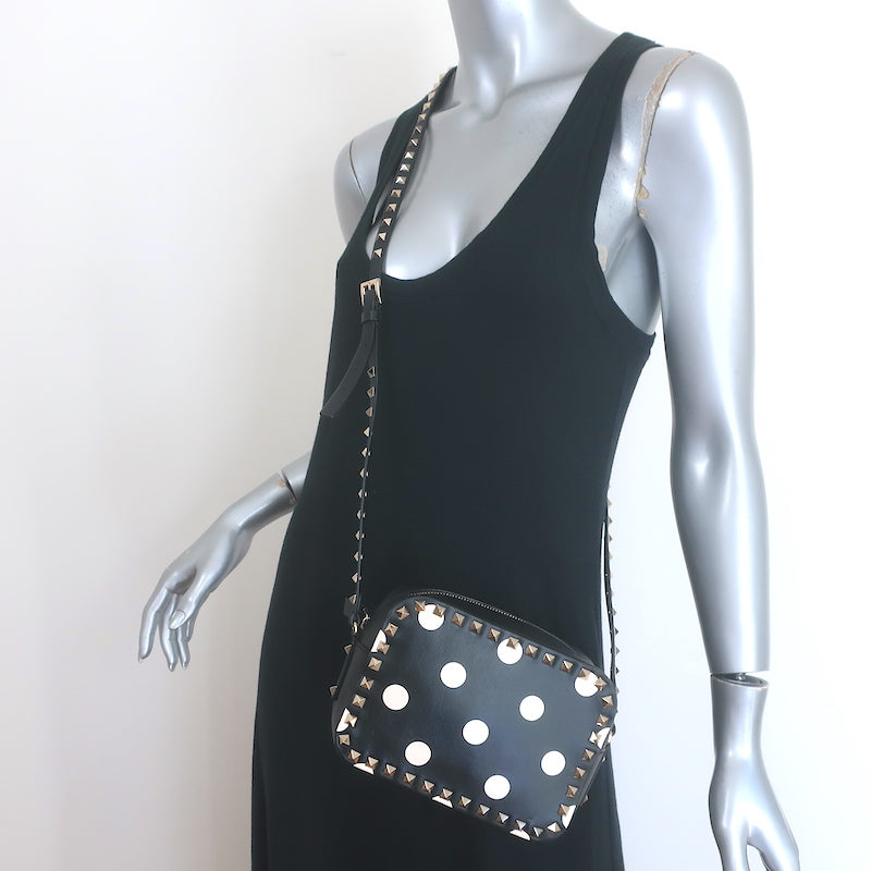 Valentino Polka Dot Rockstud Camera Bag Black &amp; Cream 