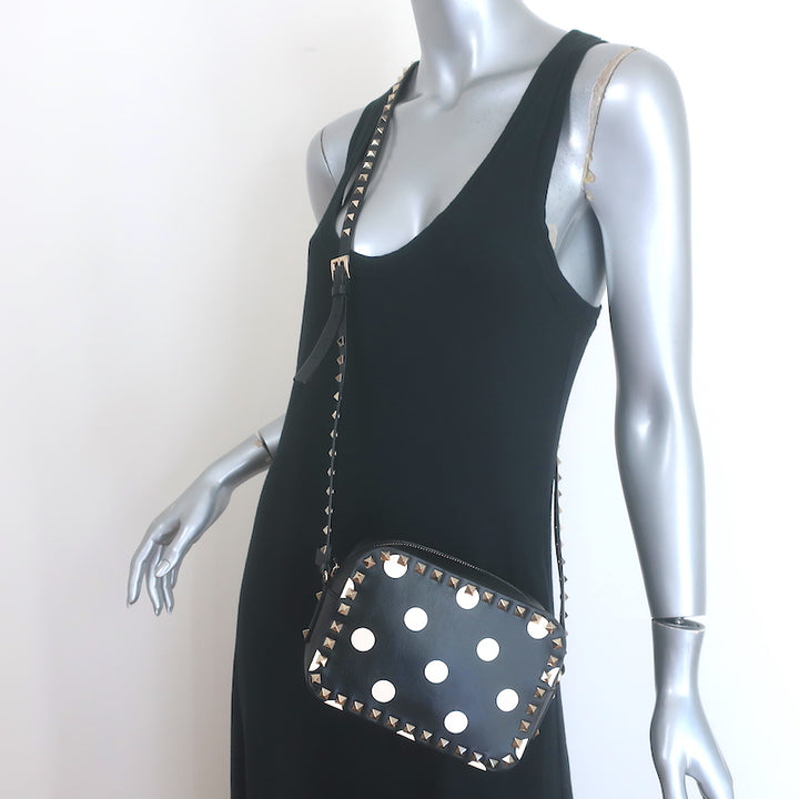 Valentino Polka Dot Rockstud Camera Bag Black &amp; Cream 