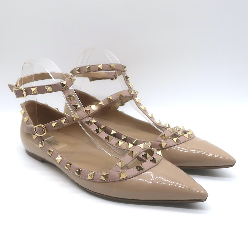 Valentino Rockstud Caged Ballet Flats Nude Patent Leather Size 41