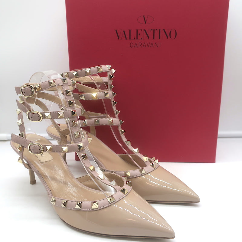 Valentino Rockstud Caged Pumps Nude Patent Leather Size 41