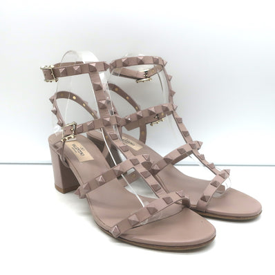 Valentino Rockstud Caged Sandals Poudre Leather Size 39 Ankle Strap Heels