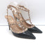 Valentino Rockstud Caged Slingback Pumps Black Patent & Poudre Leather Size 38
