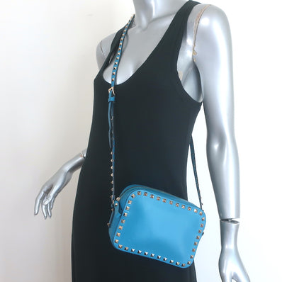 Valentino Rockstud Camera Bag Blue Leather 