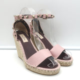 Valentino Rockstud Espadrille Wedge Sandals Light Pink Leather Size 36 NEW