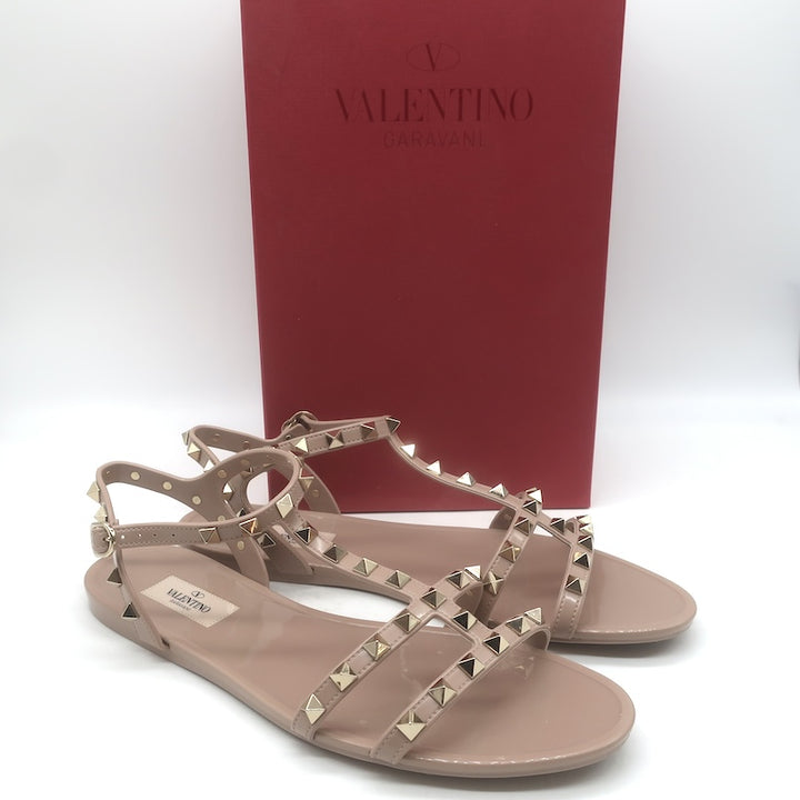 Valentino Rockstud Jelly Flat Gladiator Sandals Poudre Size 40